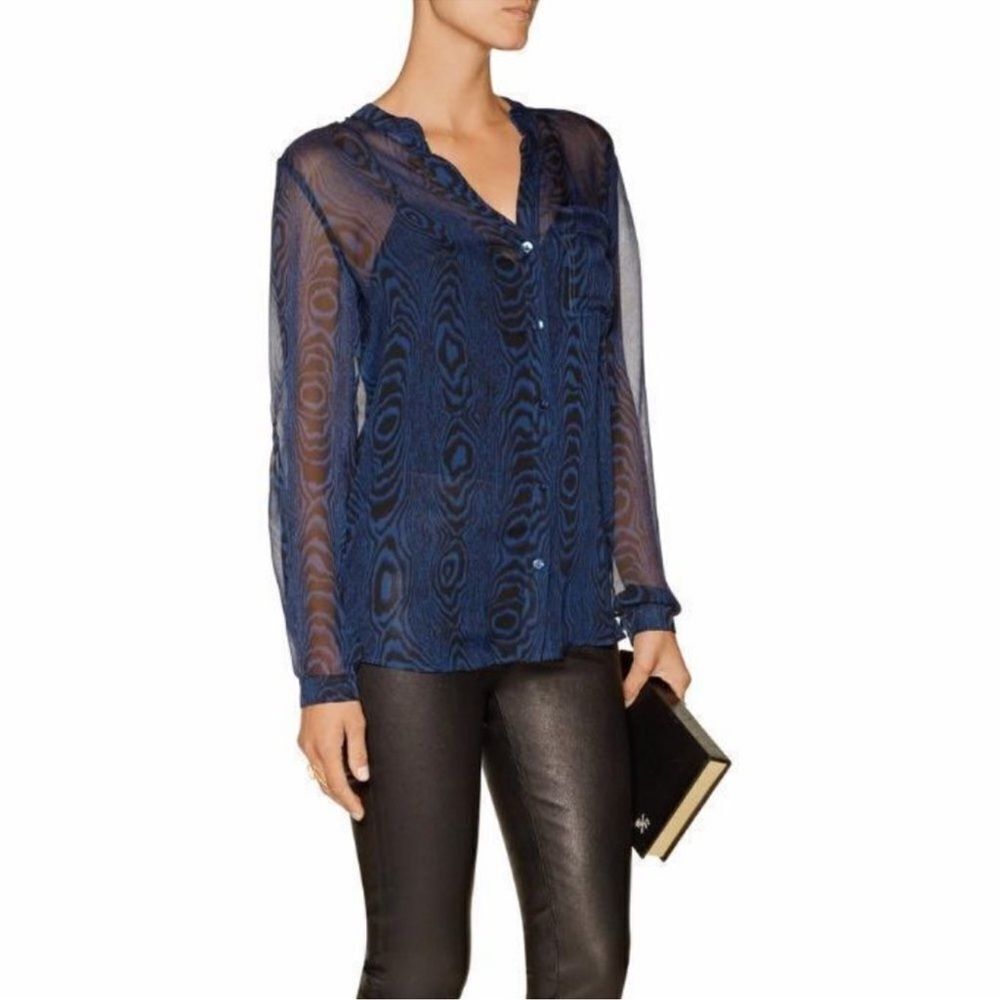 Diane Von Furstenberg Gilmore Sheer Blouse Top Grain Shadow Size 12